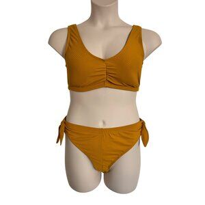 Soncy Sunny Days Ribbed Two Piece Swimsuit Size O Plus Mustard Gold NWT 10/12 NW